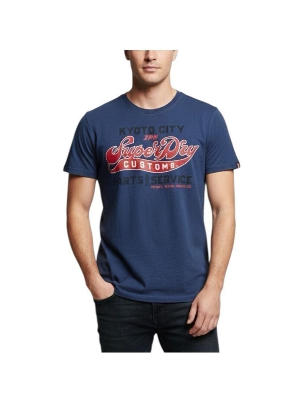 SuperDry Kyoto Japan blue red distressed premium graphic tee shirt M
